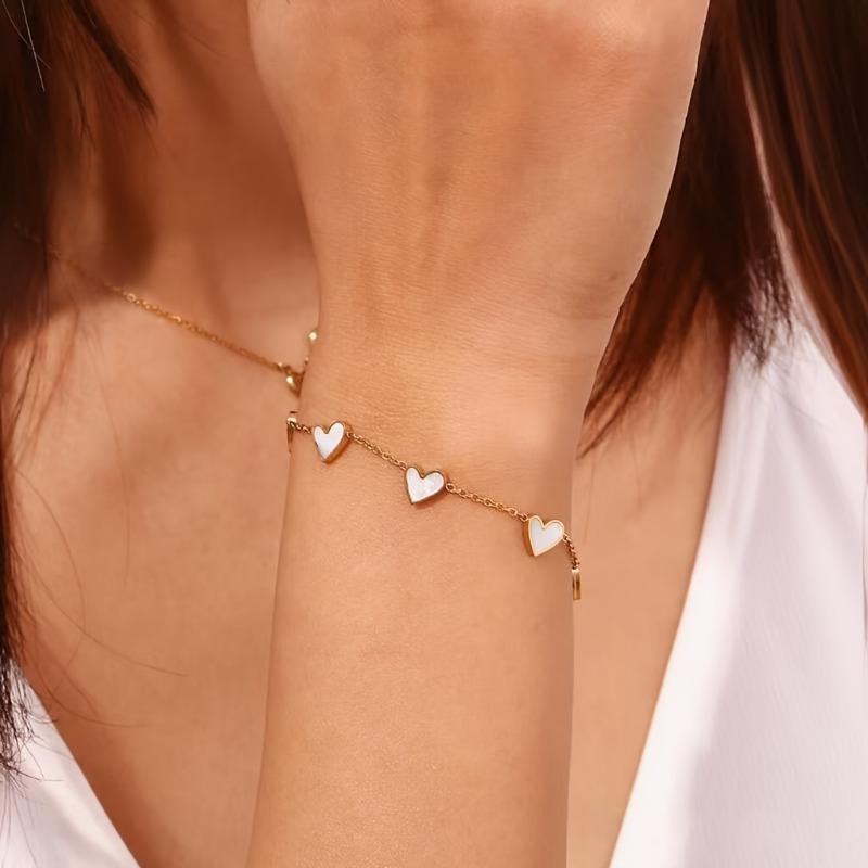 Colorful Enamel Heart Charm Bracelet Set – Gold Plated Adjustable Chain Bracelets, Fashion Cute Love Jewelry for Women Daily Party Wear