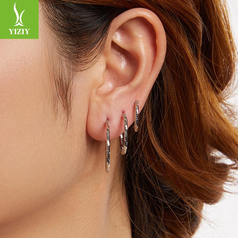 Wind Versatile Modern Ol Fashion Super Flash Ice Tremella Circle Women'S S925 Sterling Silver Gold-Plated Ear Jewelry