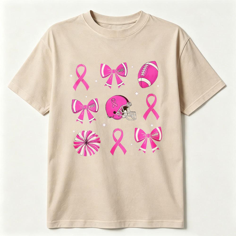 Pink Ribbon Football Tshirt Breast Cancer Awareness Cotton Casual Shirt Helmet Bow Game Day Fashion Streetwear Tees Unisex Tops