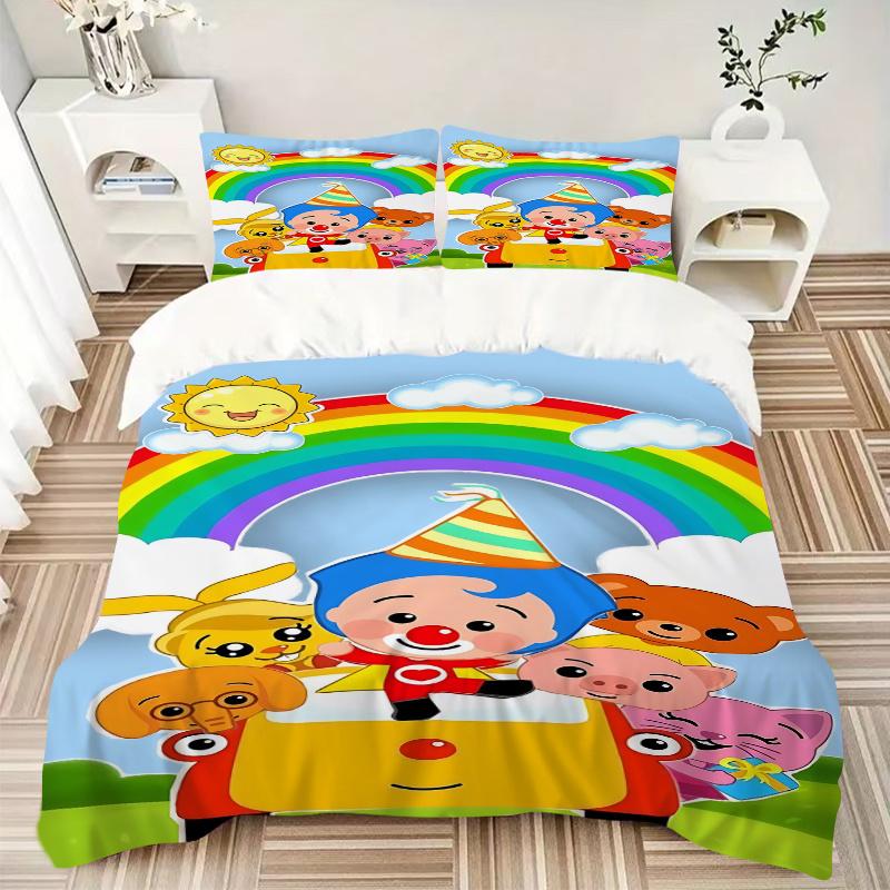3pcs Rainbow Clown Animal Friends Kids Bedding Set-Festival Gift for Fans, Travelers, Daily Use-Suitable for Bedroom, Guest Room, Living Roo