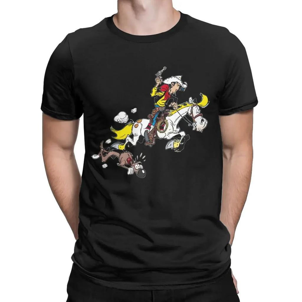 Lucky Luke Jolly Jumper T Shirts Pure Cotton Clothing Novelty Short Sleeve Round Collar Tees Plus Size T-Shirts Unisex