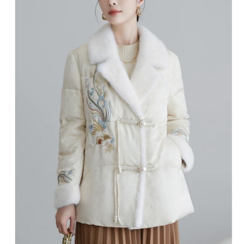 Down jacket women's clothing medium and long Chinese style winter new Haining imitation mink fur white duck down jacket