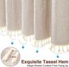 300GSM Thickened Polyester Linen Blend Shower Curtain, Waterproof Lotus Coating, Vertical Stripes with Tassel Hem