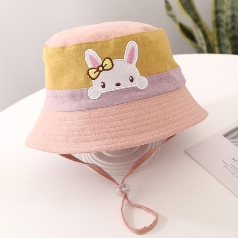 Cute Cartoon Rabbit Bear Baby Girl Bucket Hat Summer Wide Brim Kids Child Fisherman Cap Outdoor Beach Adjustable Sun Hats