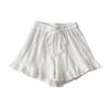 Women's Waffle Knit Shorts Drawstring Elastic Waist Ruffle Shorts Wide Leg Flowy Shorts Lounge Summer Casual Outfit