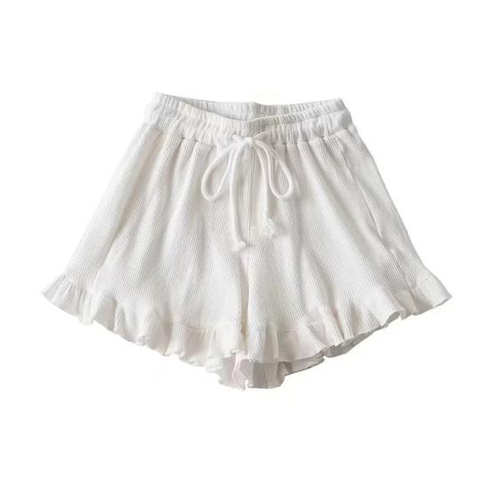Women's Waffle Knit Shorts Drawstring Elastic Waist Ruffle Shorts Wide Leg Flowy Shorts Lounge Summer Casual Outfit