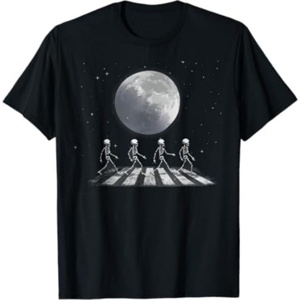 Skeleton Moon Band Tees Funny Rock Concert Halloween Graphic T-Shirt AD15 Mens Womens Tank Top Sweatshirt Hoodie Black