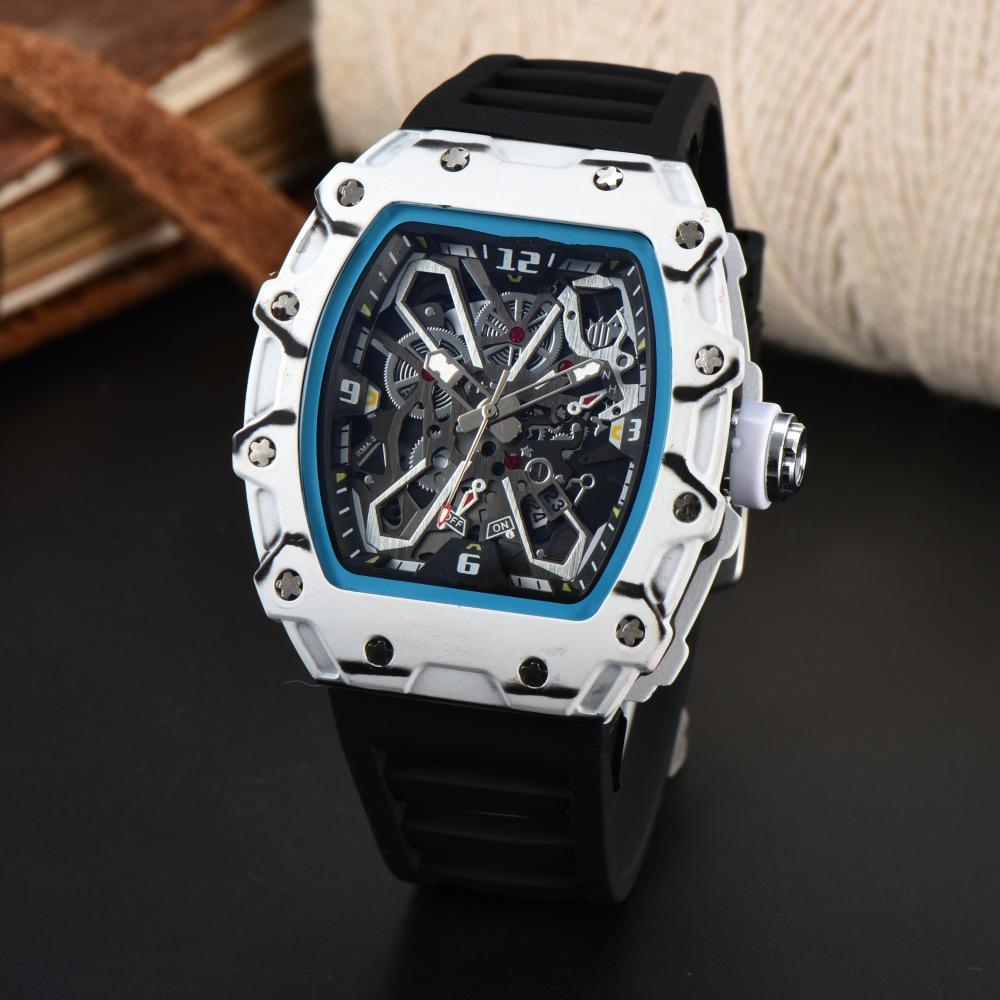 Vibrant Wine Barrel Shape Quartz Watch with Carbon Fiber Hollow Design for Men