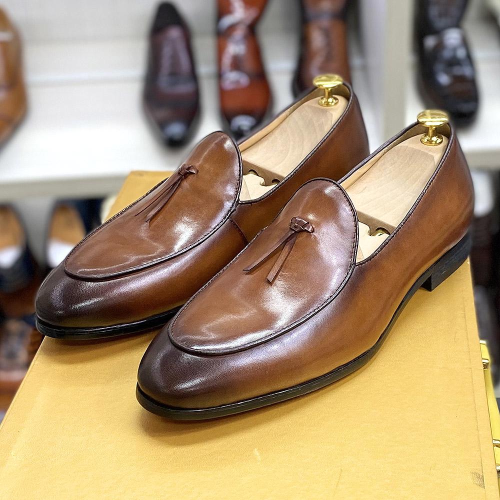 Fashion Male Tassel Loafers Genuine Cow Leather Men's Dress Shoes Fashion Handmade Slip on Wedding Party Office Causal Shoes for Men