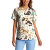 Women's Stretch Quick-Dry V-Neck Short Sleeve Workwear Top with Animal Print & Pockets