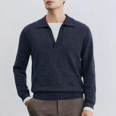 Men's V-Neck Fake Two-Piece Sweater: Autumn/Winter Old Money Style Polo Collar Knitwear