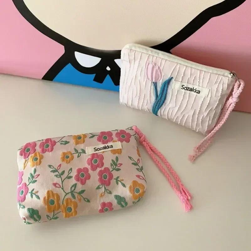 Carteira floral feminina, mini bolsa de viagem, porta-moedas, bolsa para batom, maquiagem, organizador de viagem, estojo para lápis