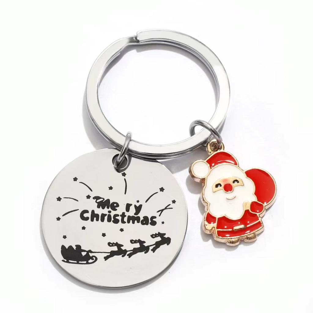 Christmas Stainless Steel Keychain in Stock Christmas Tree Santa Bell Laser Metal Holiday Gift Stainless Steel Keychain for Backpack Bag Pendant