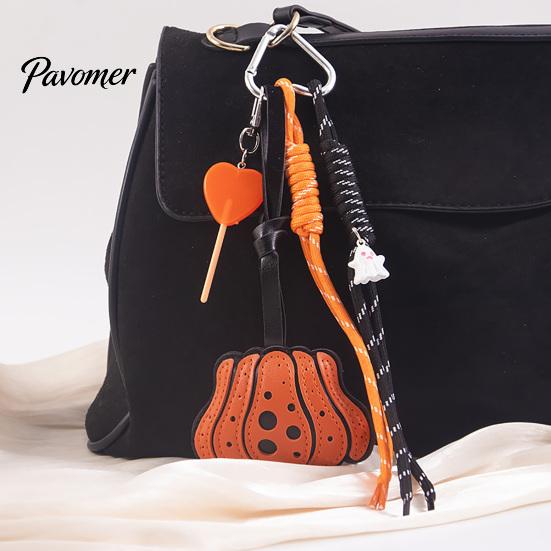 Halloween Pumpkin Keychain Faux Leather Pendant, Bag Charm with Key Ring Braided Rope, Decorative Accessory for Backpacks Handbags Purse