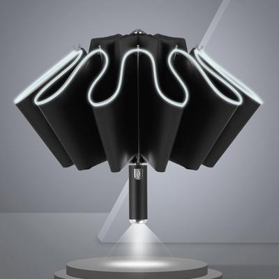 Winddichter Faltschirm mit LED-Licht, umgedrehter Regenschirm von Lively Life mit Teflonbeschichtung und reflektierendem Streifen, 10 verstärkte Rippen