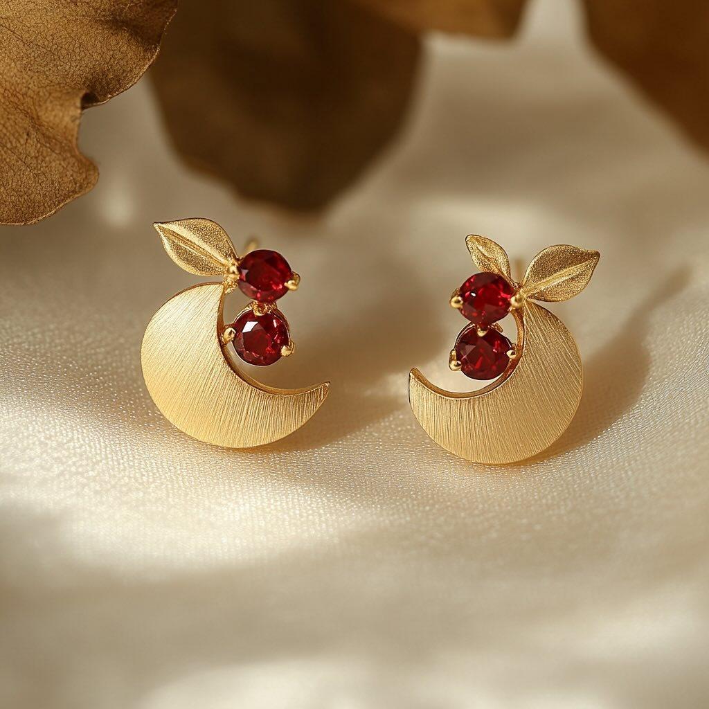 

Gold Color Red Pomegranate Necklace Leaf Crescent Earrings Female New Design Accessories Fashion Jewelry