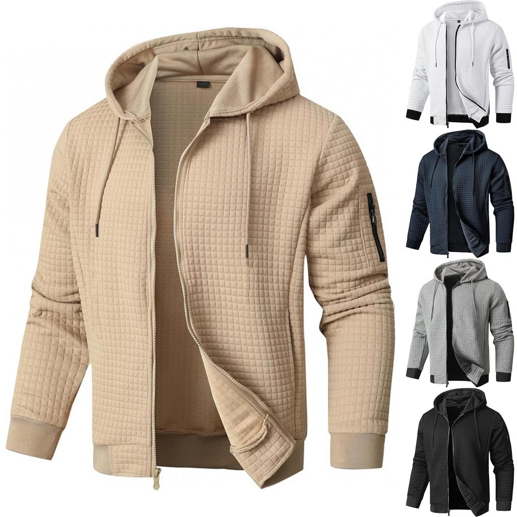Men's Solid Color Lightweight Hooded Sweatshirt Full Zip Sweatshirt Casual Jacket Jacket