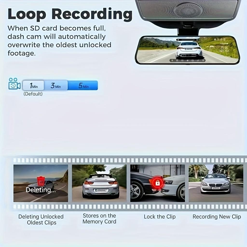 10 Inch IPS Touch Screen Dash Cam 1080P Wide Angle Lens Loop Recording Gravity Sensor Parking Monitoring