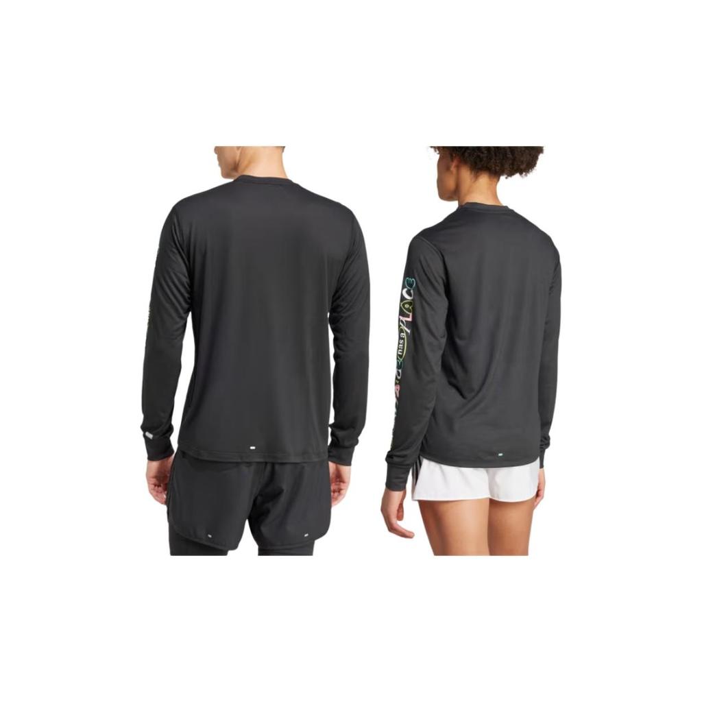 Adidas Own The Run Runners Moisture-Wicking Printed Long Sleeve T-Shirt Unisex Tops Black IW9273