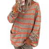 S-5XL Winter Stripe Clash Colour Round Neck Long Sleeve Loose Pocket Women's Fashion Sweater