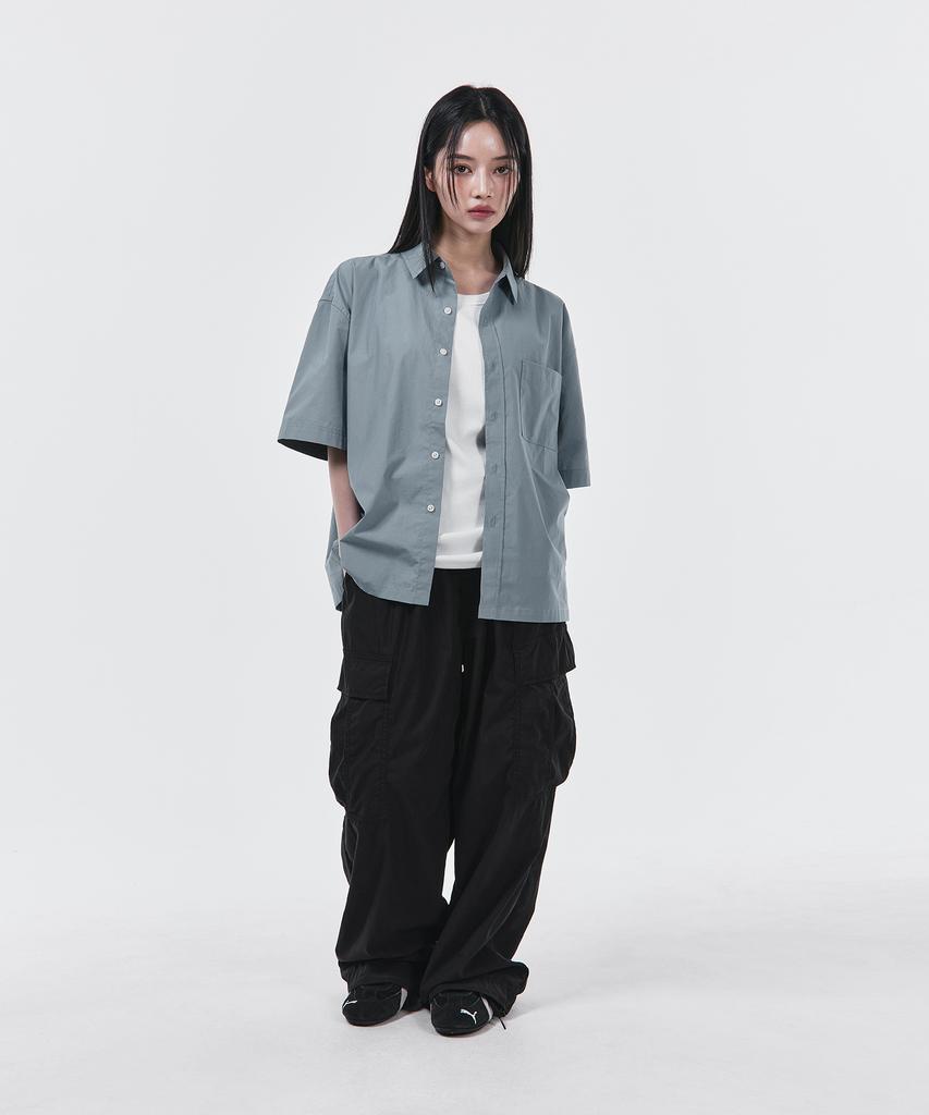 SIGNATURE Summer Oxford Crop Half Shirt [Blue]