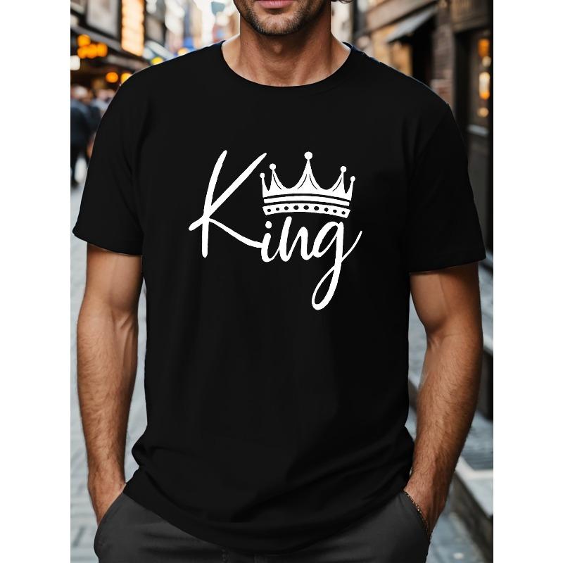 Camiseta para Hombre Tallas Grandes Corona de Rey Arrugada, Cuello Redondo, Manga Corta, Corte Regular, Verano