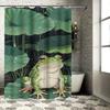 Frog on Lotus Leaf Design Waterproof Shower Curtain Heat Resistant Machine Washable Non-Transparent 180x180cm