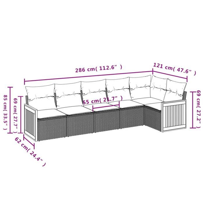 VidaXL Salon de Jardin avec Coussins 6 pcs, Canapés de Terrasse, Ensemble de Meubles de Patio, Mobilier d'Extérieur, Gris 3227670