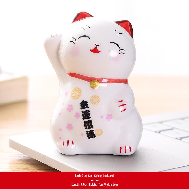 Ceramic Lucky Cat Ornament - Small/Medium Size for Home, Car, or Living Room Decoration - Cute Pet Gift