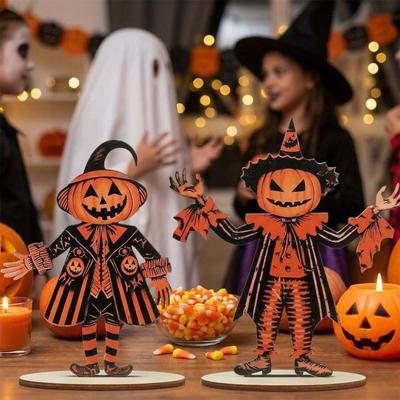 3Pcs 2D Flat Halloween Pumpkin Ornament Vintage Print Pumpkin Scarecrow Party Sign  Tabletop Display