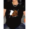 Women's Cute Dachshund Print T-Shirt Black Short Sleeve Round Neck Casual Pet Lover Top