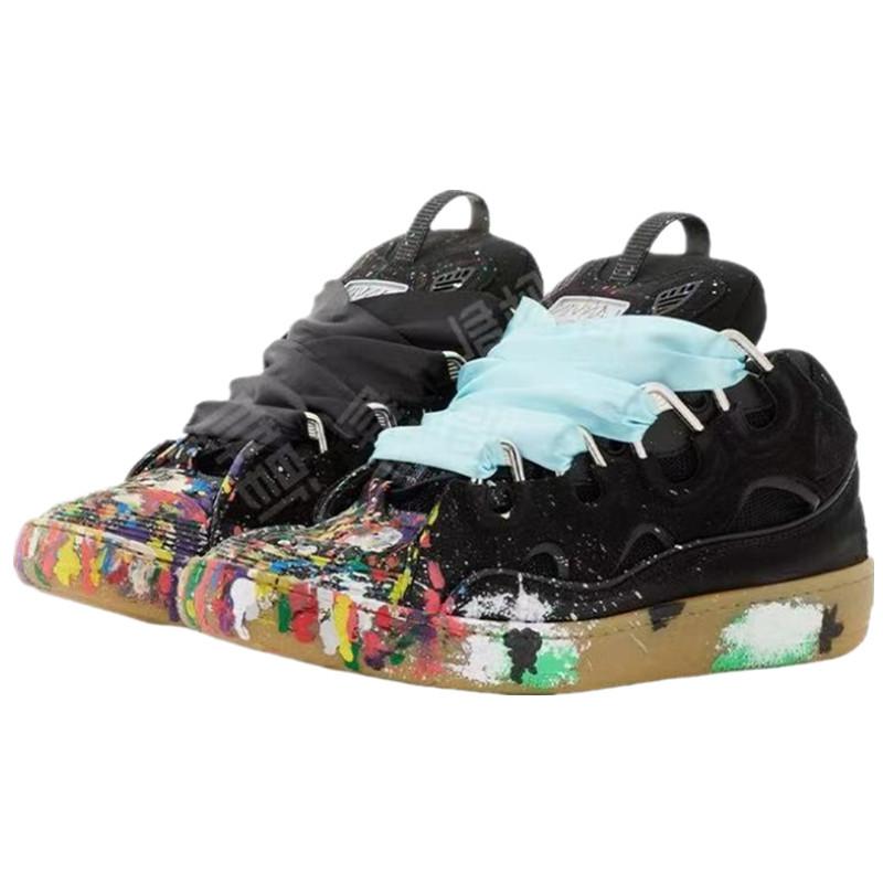 Leather Splicing LaceUp Curb Sports Casual Shoes Retro Board Shoes Men'S And Women'S Dad Shoes
