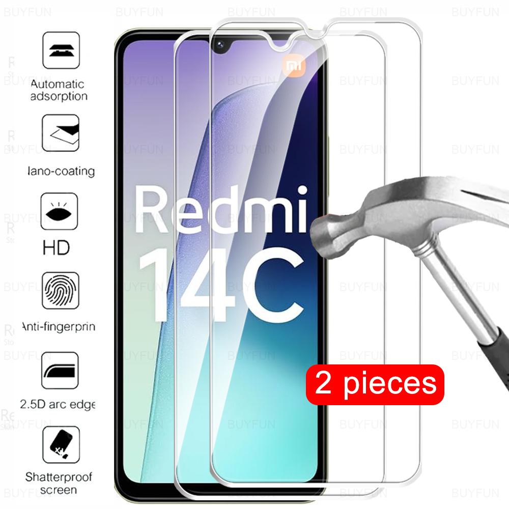 2Pcs Tempered Glass Full Cover For Xiaomi Redmi 14C 15C 13c 10C 12 Screen Protector Redmi14C Global Crystal Redmi15C Crystal Mica Verre