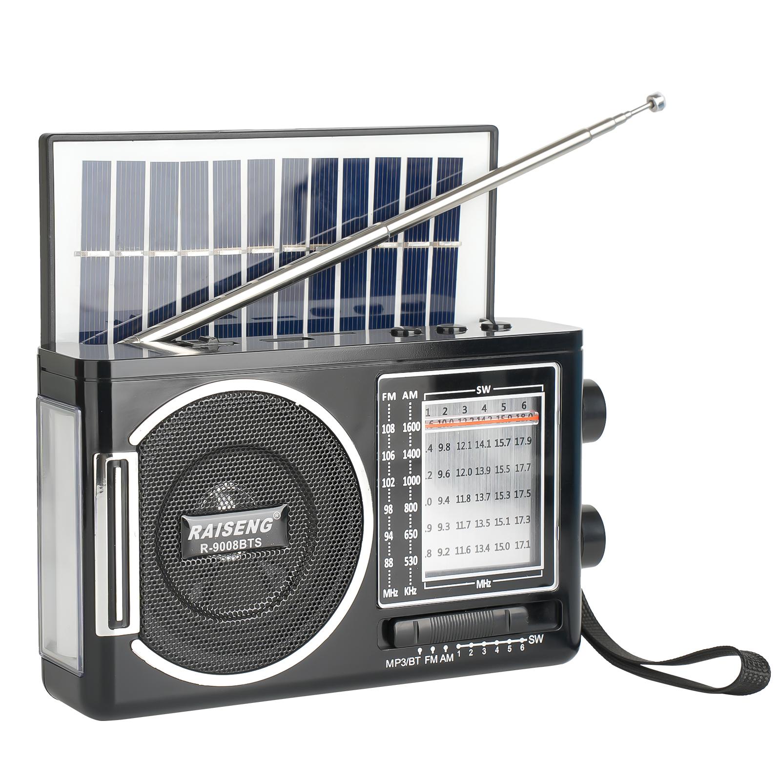 

9008BTS Classic Solar Radio, AM/FM Speaker, USB/TF Card Interface, 3 Charging Methods, Suitable for Outdoor Activities чёрный