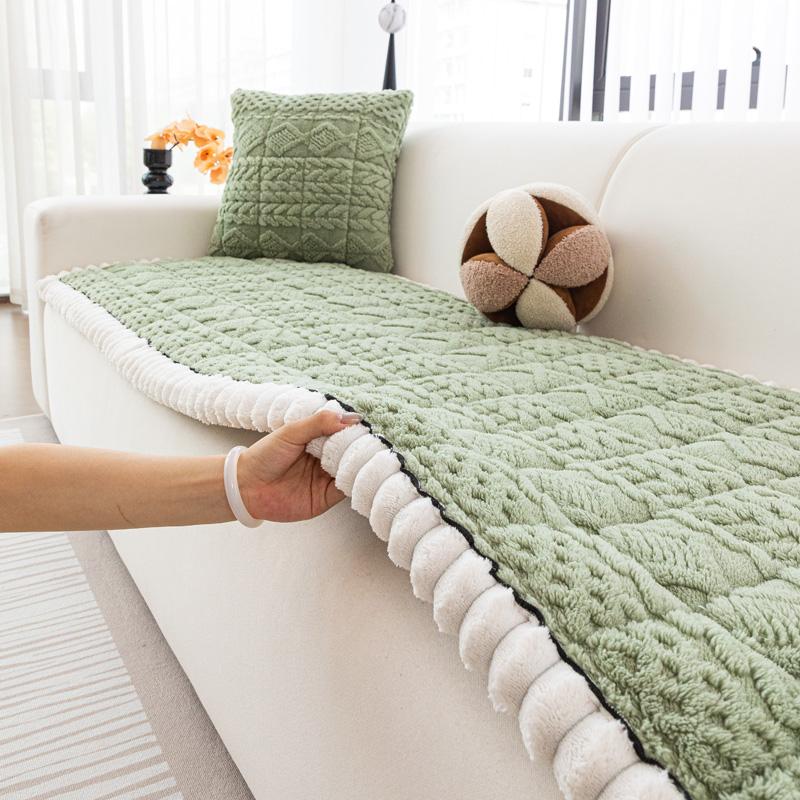 

Утолщенный плюшевый чехол-полотенце для дивана, простой защитник мебели, универсальное нескользящее моющееся одеяло для дивана для гостиной, fundas sofa 70x70cm зелёный