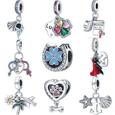 Ciondolo Quadrifoglio Argento S925 Ragazzo Ragazza Conchiglia Stella Marina Perline Classiche Adatto Bracciale Charm Originali Gioielli Fai da Te