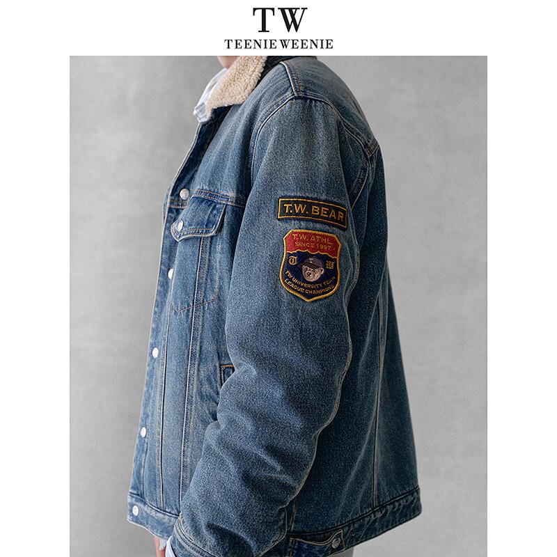 Teenie Weenie Men's Loose Denim Patchwork Lambswool Lapel Jacket