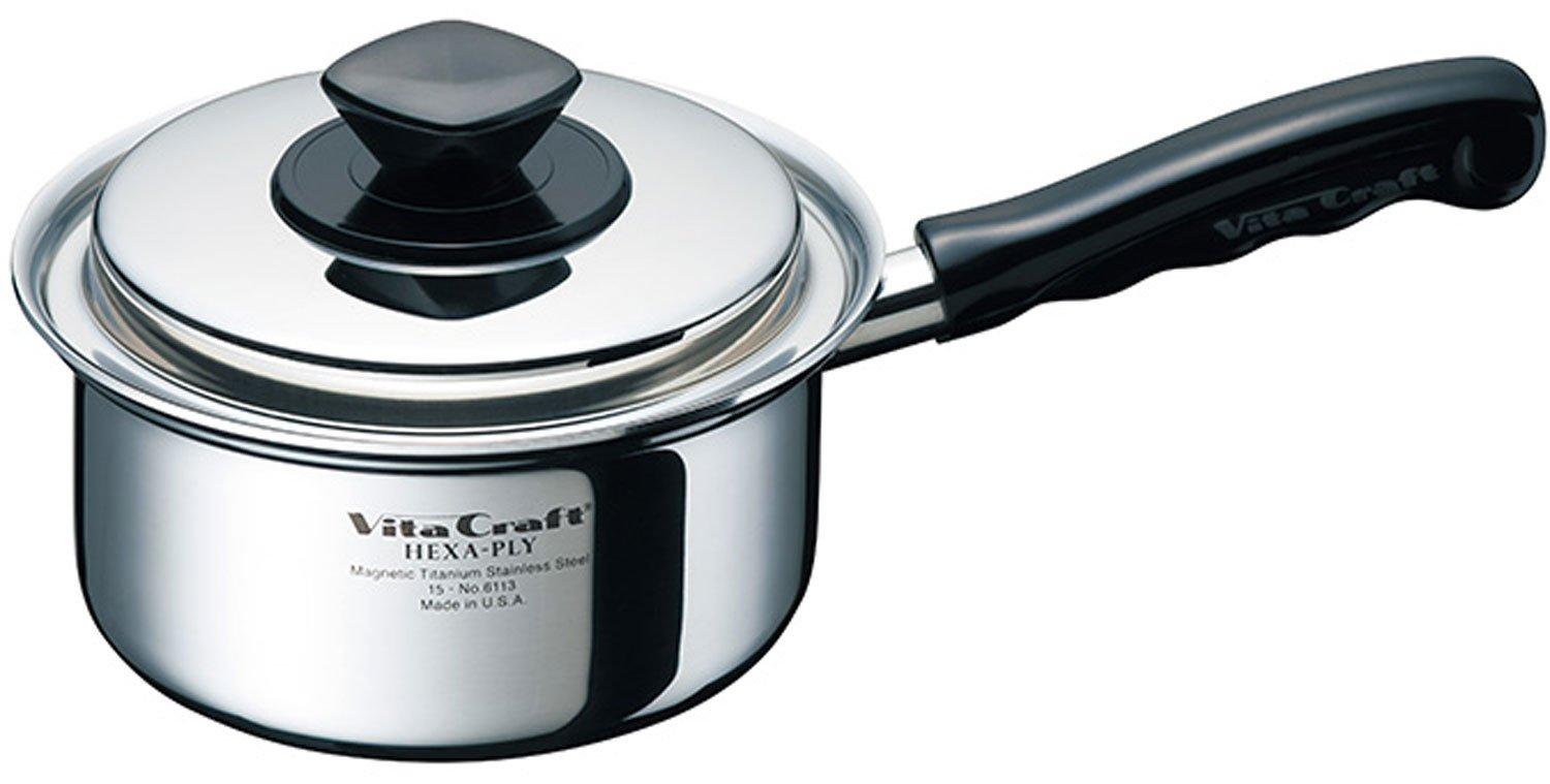 

Vita Craft Hexaply 1.2L Stainless Steel Saucepan with Lid, Induction Compatible, Made in the USA, 6113 Silver, 10-Year Warranty