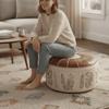 Unfilled Oil Painting Pattern Stool Cover PU Leather Floor Seat Cushion  Home Decor