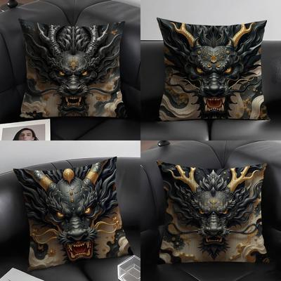 Famous Dragon Image Cool Cushion Cover Natural Linen Organic Fabric DoubleSided Printing Sofa Home Decor Gift Pillow Case