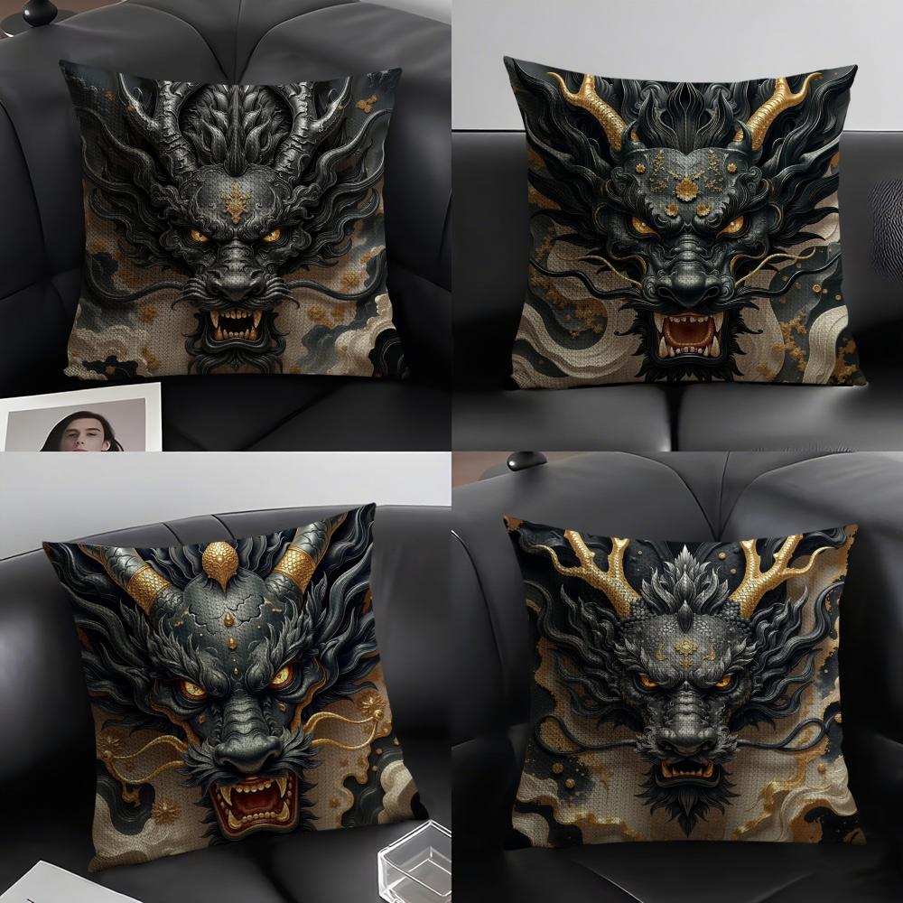 Famous Dragon Image Cool Cushion Cover Natural Linen Organic Fabric DoubleSided Printing Sofa Home Decor Gift Pillow Case