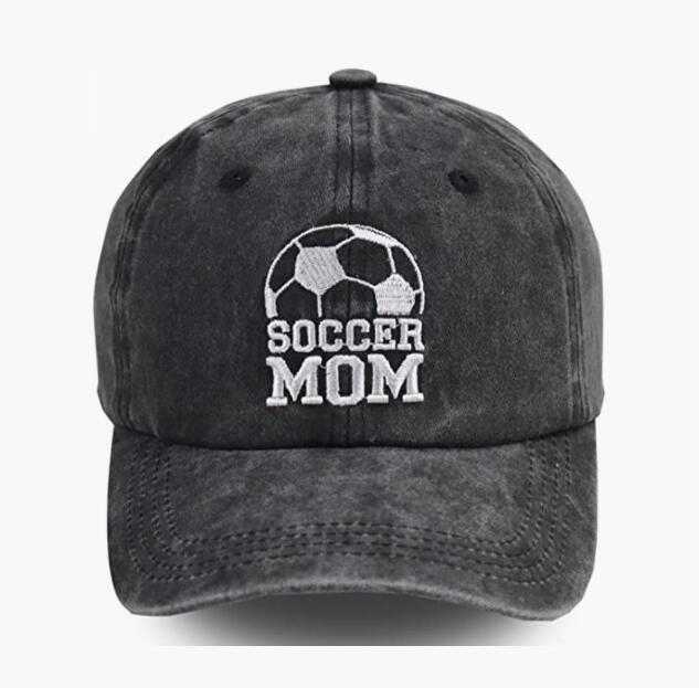 Soccer Mom Baseball Cap, Adjustable Embroidered Washed Vintage Retro Cotton Denim Distressed Hat for Women