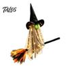 Whimsical Ghost Witch Figurine Halloween Flying with Broom, Large Lighted Hanging Decoration Glowing Window Hat for Lawn Patio Porch Backyard