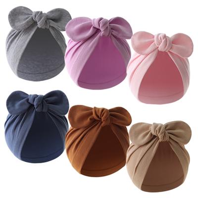 Newborn Wrapped Head Hat Bowknot Solid Color Baby Hat