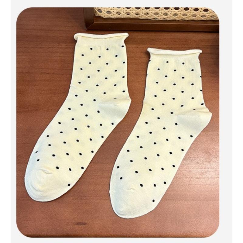 Rolled-edge Polka Dot Summer Women's Thin Breathable Mid-calf Socks, Anti-torn, Bone-free Socks