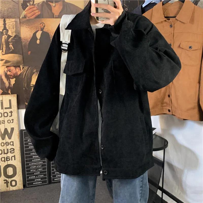 Men's Clothing Japan Style Vintage Coats Casual Solid Color Autumn Winter Lapel Fashion Single-breasted Loose Corduroy Jackets