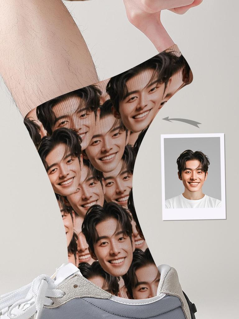 3D Face Print Socks – Personalized Christmas Gift, Polyester, Full 360° Design