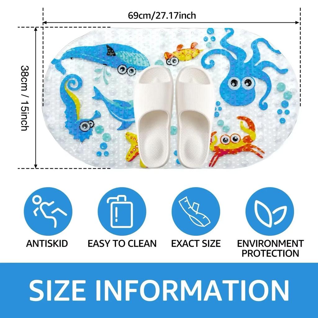 1pc Cartoon Anti-Slip Mat with Suction Cups 38x69cm Bath Tub And Shower Safe Non-Slip Pad for Bathroom Safety Enhancement