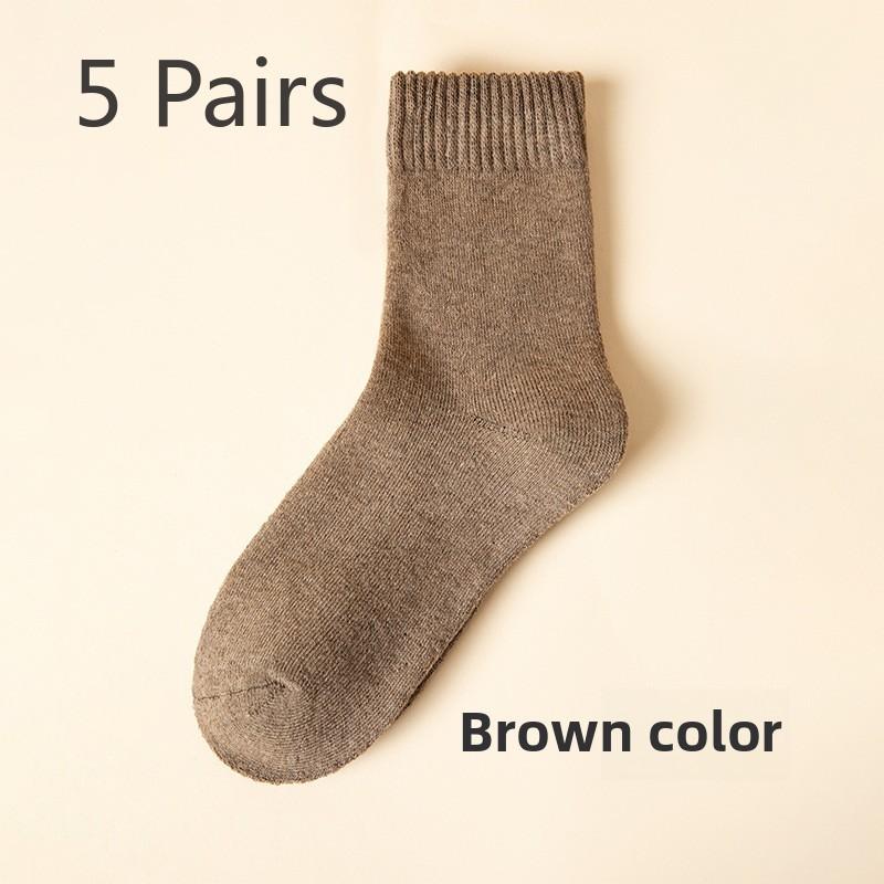 5 Pairs of Thick and Fleece Warm Loop Mid Calf Cotton Socks for Women In Autumn and Winter
