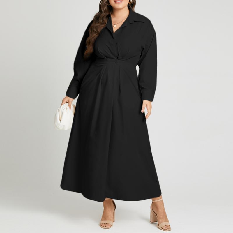 Womens Turn Down Collar Loose Casual Long Sleeve Shirt Dress